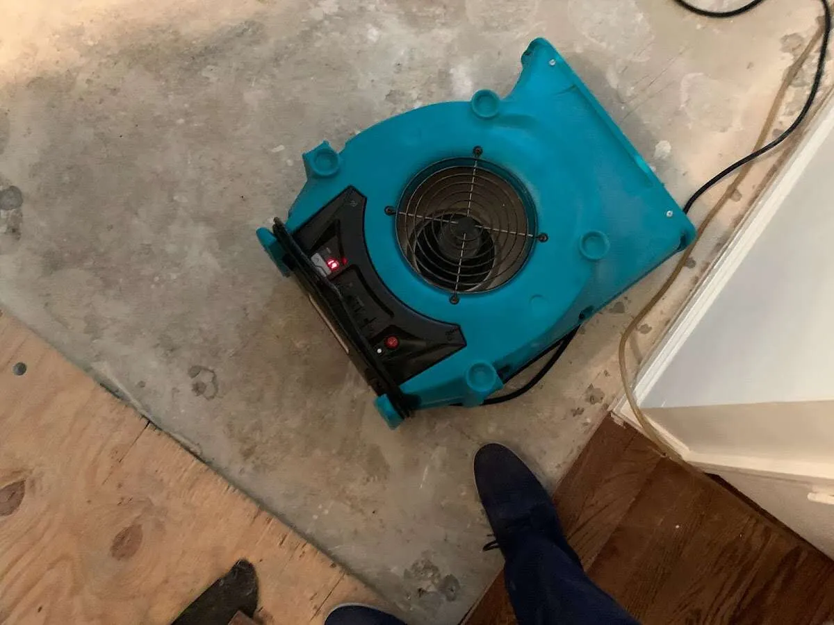 Air mover drying subfloor during Leak Detection & Repair in Westminster