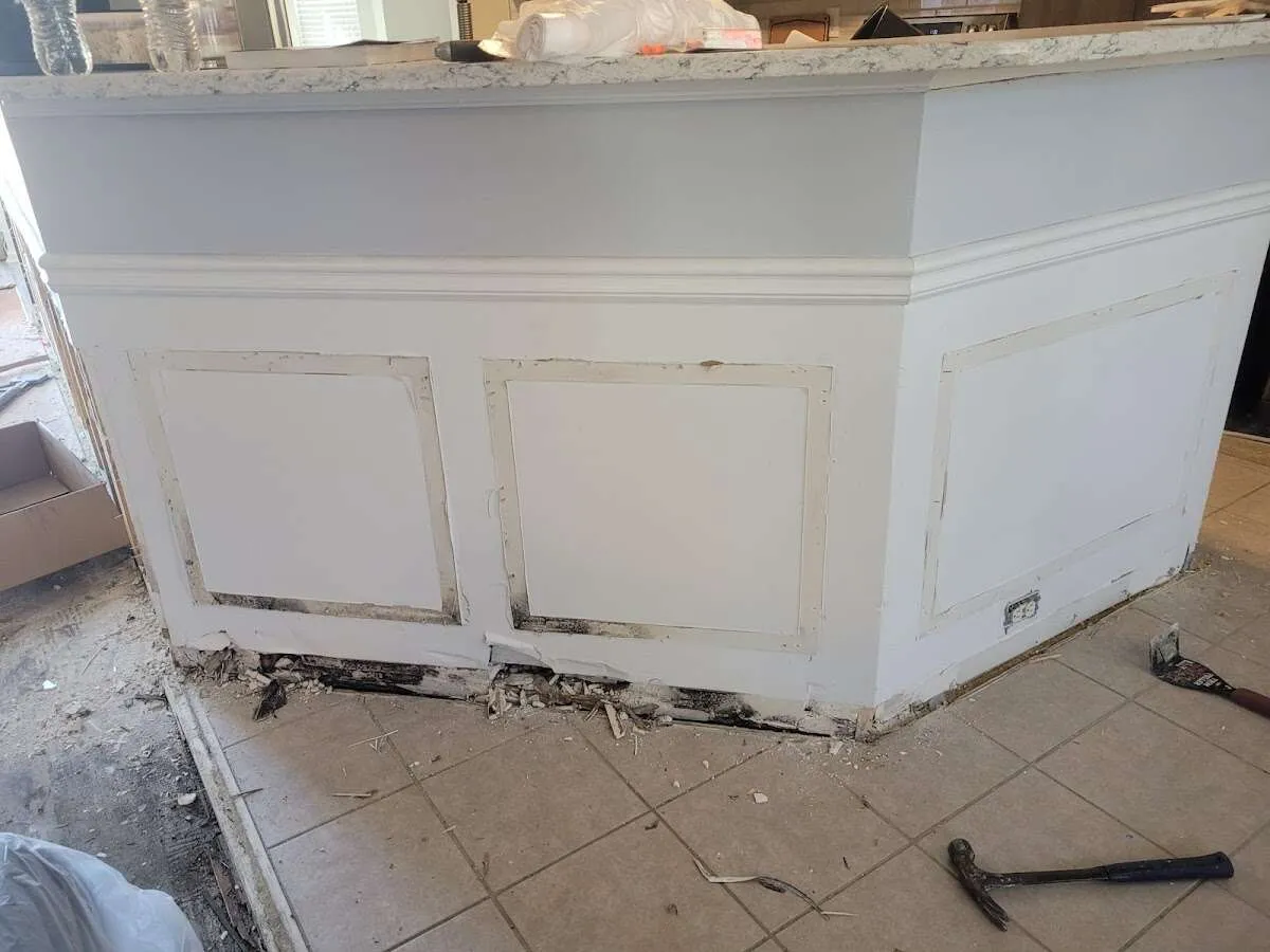 Water damage and mold on kitchen during Storm Damage Restoration in Westminster